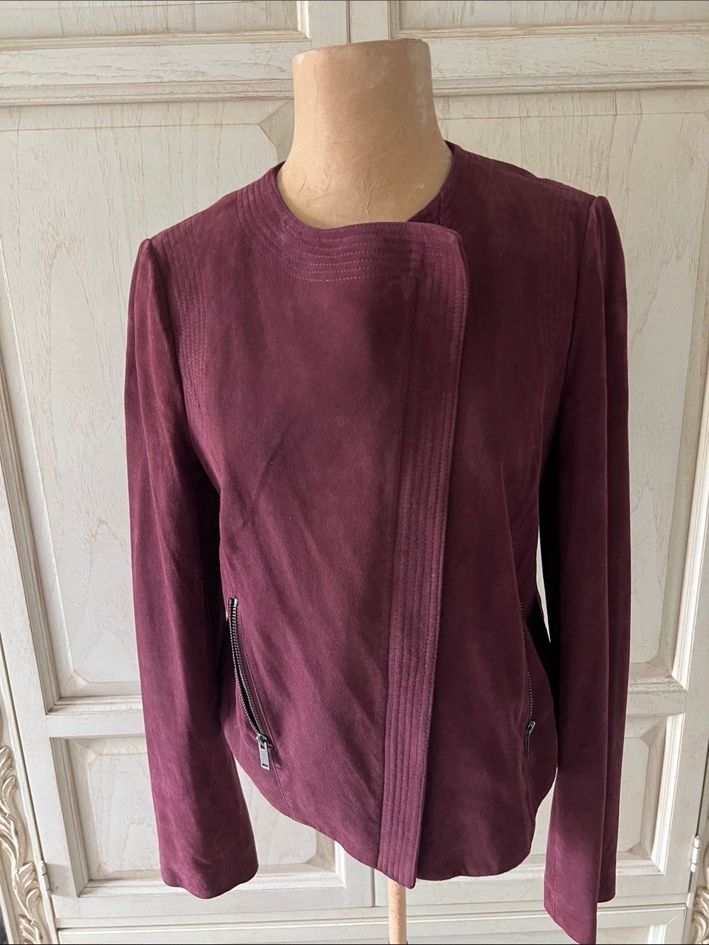 Ann Taylor Burgundy Suede Jacket with Asymmetrical Zipper NWOT